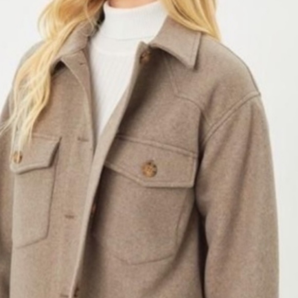 THE CASHMERE LIKE BUTTON DOWN SHACKET - FAWN - Picture 3 of 12